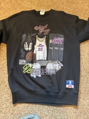 Utah Jazz Graphic Crewneck Sweatshirt - Black with Purple & Gold Accents
